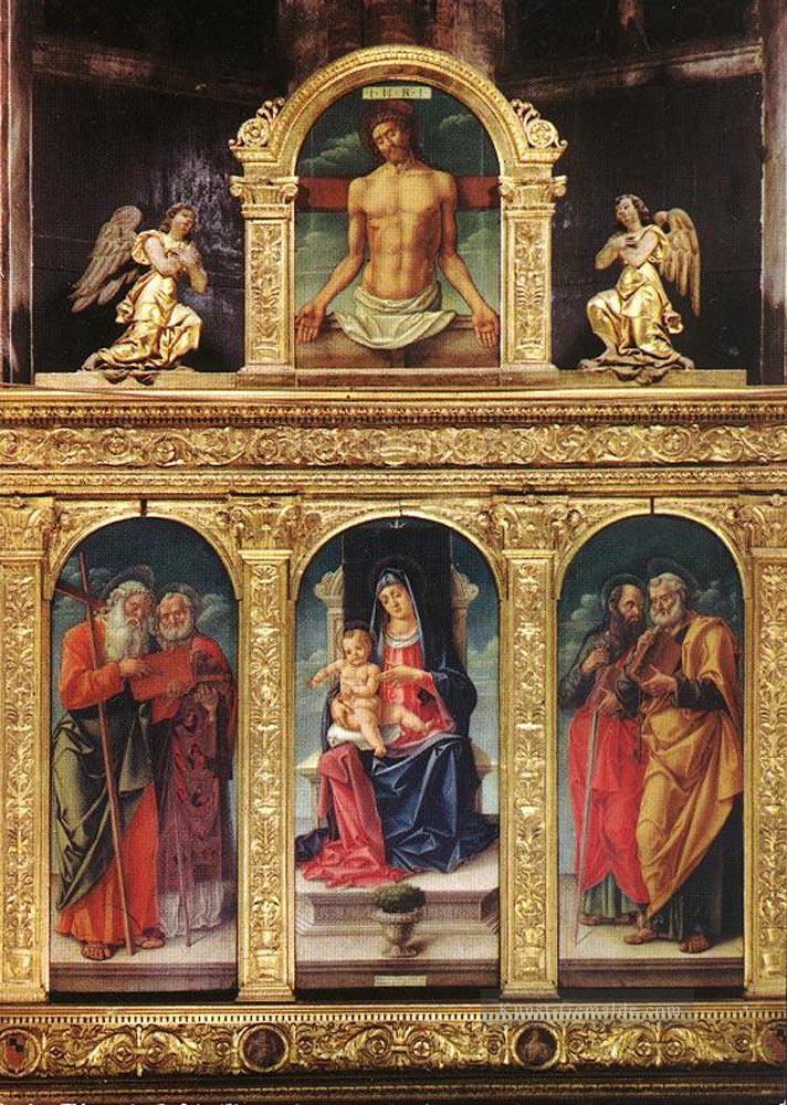 thronende Madonna mit Kind auf ihrem Knie Bartolomeo Vivarini Ölgemälde